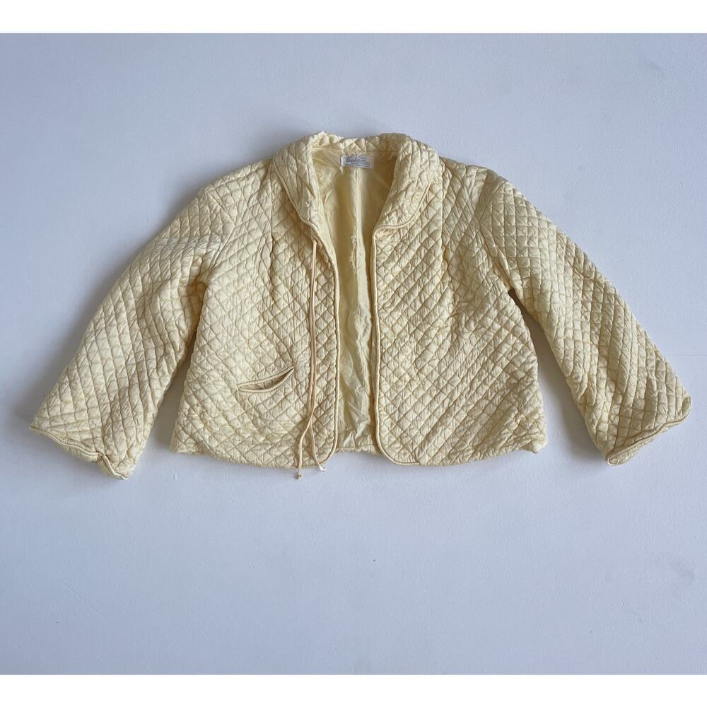 Vtg 60s Cream Barbizon Puffett Quilted Satin Cropped Bed Jacket / Rayon Retro
